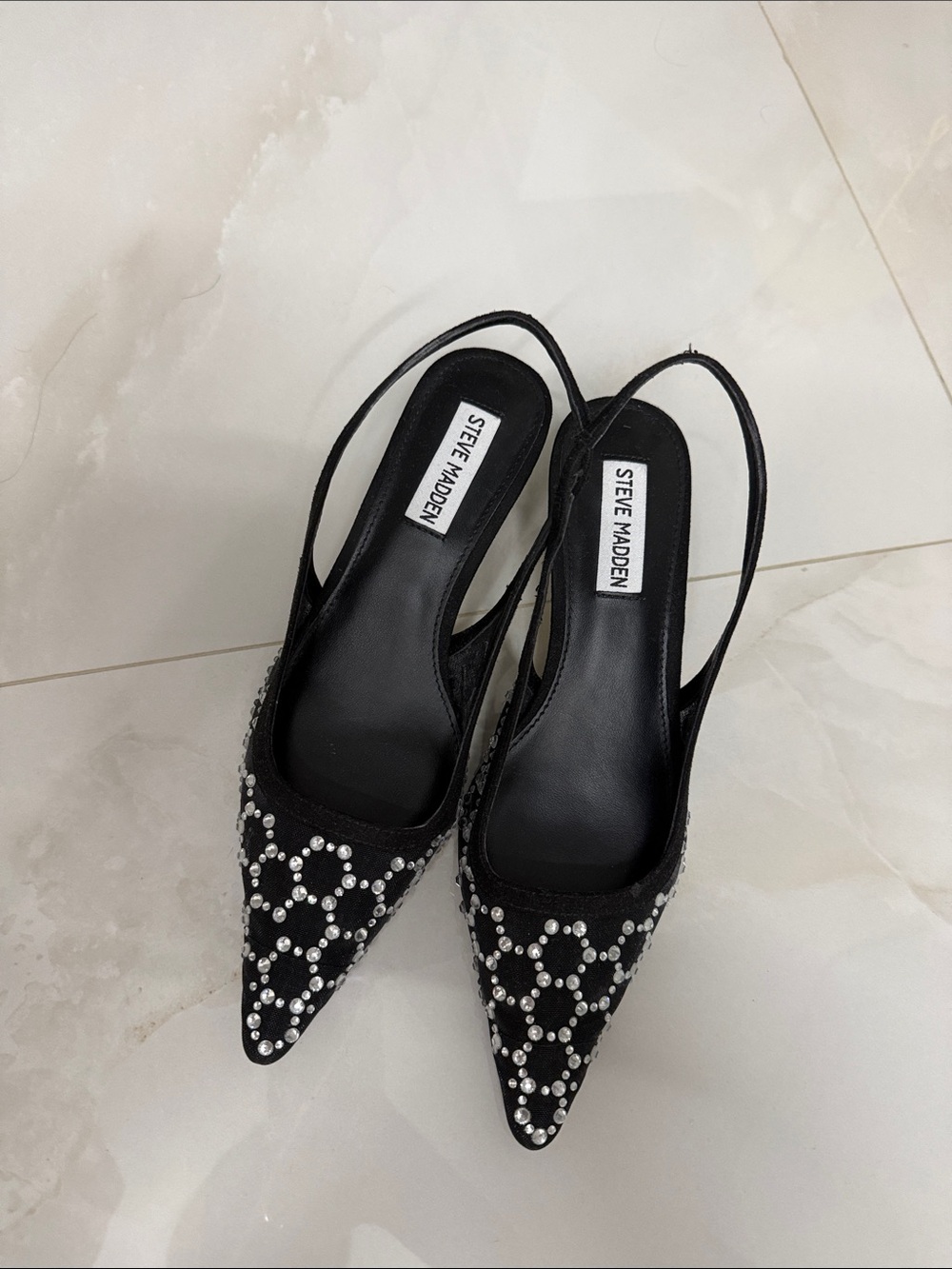 Steve Madden Black Rhinestone Slingback Mules